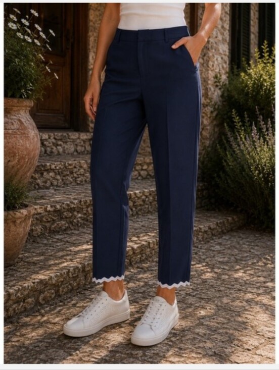 Talbots Pants - Talbots Navy Cropped Straight-Leg Pants with Scalloped Hem